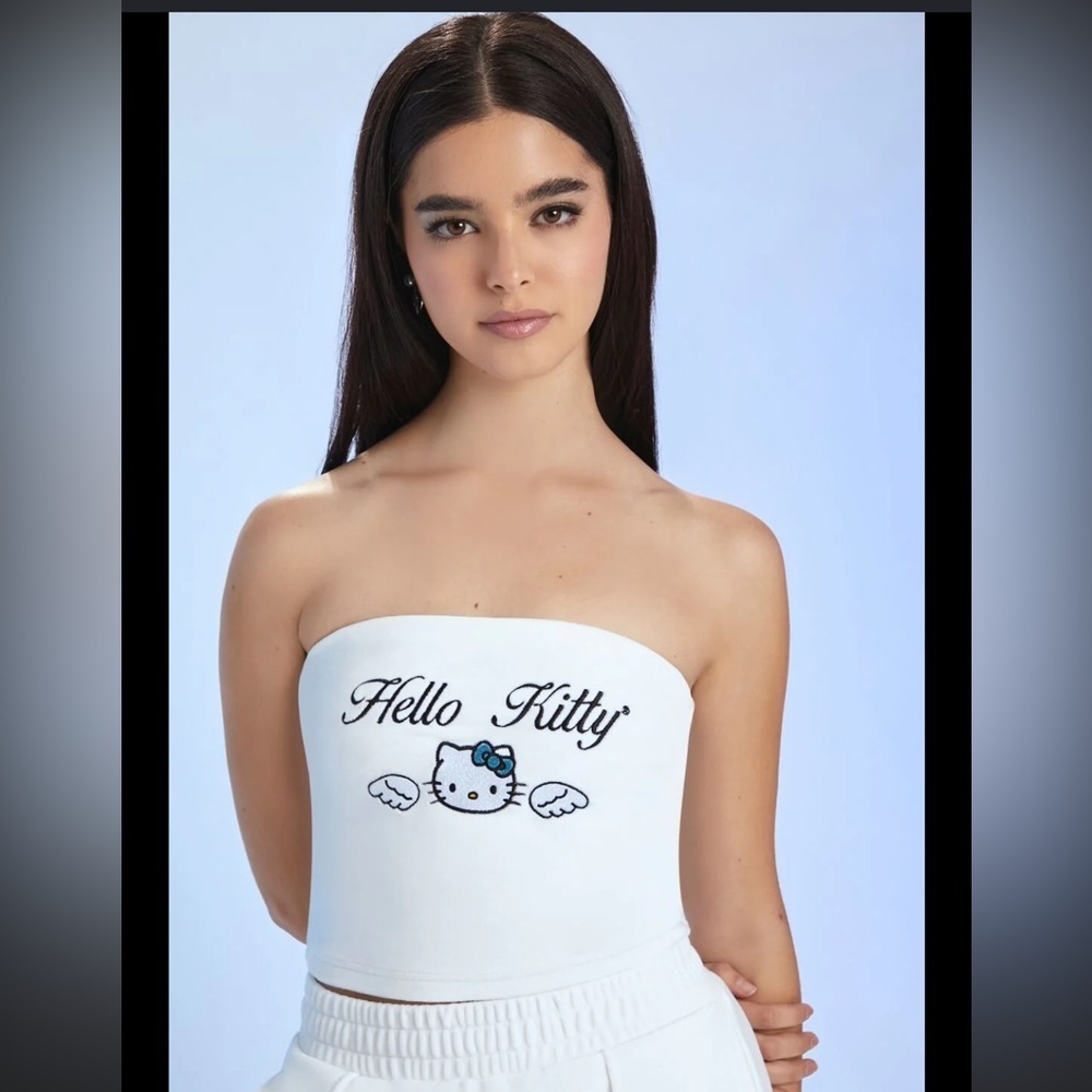 Forever 21 Hello Kitty Angel Tube Top White Velour Strapless Size M NWT